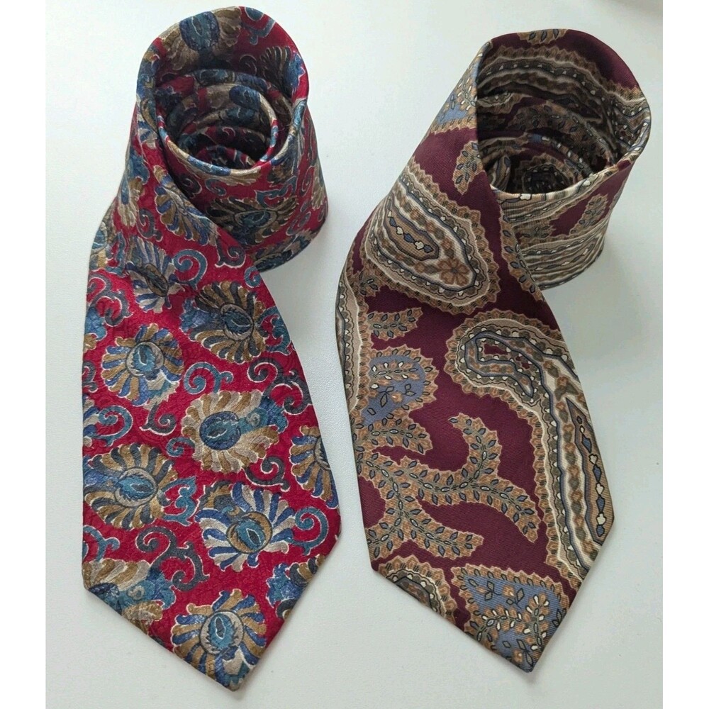 Vintage Christian Dior Monsieur 100% Silk Neck Lot 2 Floral Paisley Made In USA